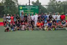 Players and officials at the Ali Embroidery Mills High-Performance Tennis Training Camp in Lahore