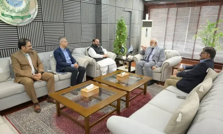 Federal Minister for National Heritage and Culture meeting HEC Chairman Niaz Ahmed Akhtar in Islamabad