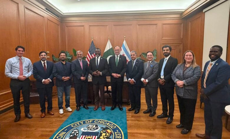 Ahsan Iqbal and Mayor Brandon Johnson discuss Pakistan Chicago cooperation in Chicago