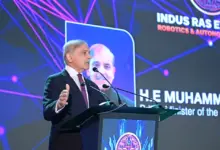Prime Minister Shehbaz Sharif addressing the Indus RAS Robotics and Autonomous Systems Expo 2026 in Islamabad
