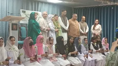 Guests and students at a tree plantation campaign at Women Welfare and Development Centre in Islamabad