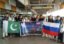Students and teachers departing for Moscow after completing Russian language course