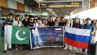 Students and teachers departing for Moscow after completing Russian language course