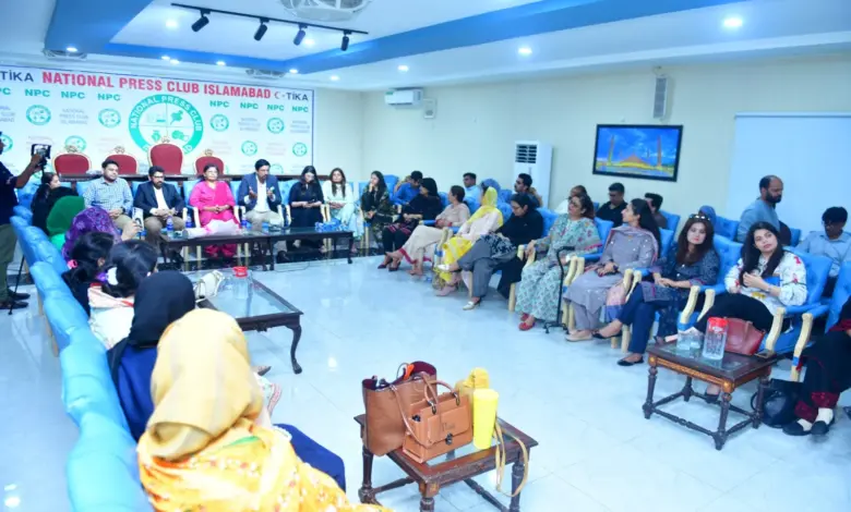 PIO Reesa Adil addressing women journalists at the National Press Club Islamabad
