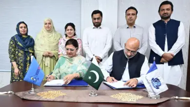 Officials of Women University Mardan and Sarhad University during MoU signing ceremony