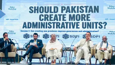 Barrister Danyal Chaudhry addressing an SDPI policy workshop in Islamabad