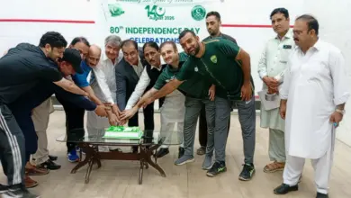 Muhammad Salar and participants at the Independence Day Squash Tournament in Peshawar