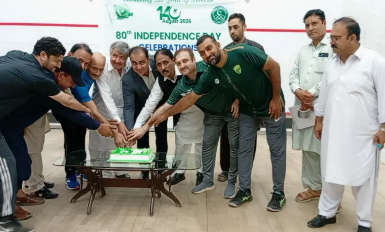 Muhammad Salar and participants at the Independence Day Squash Tournament in Peshawar