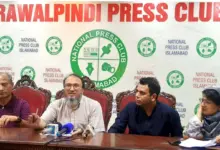 Affected Mall 35 buyers addressing a press conference at Rawalpindi Press Club