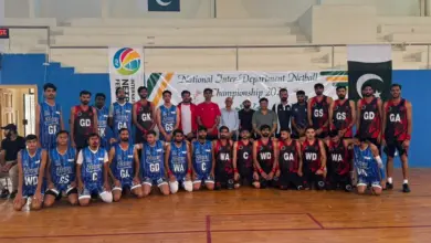 Players at the National Inter-Department Netball Championship 2026 in Karachi
