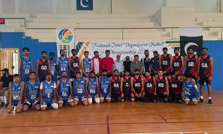 Players at the National Inter-Department Netball Championship 2026 in Karachi