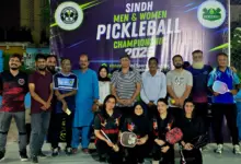Players and officials at the Open Sindh Pickleball Championship 2026 in Nazimabad Karachi