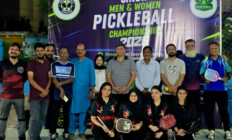 Players and officials at the Open Sindh Pickleball Championship 2026 in Nazimabad Karachi