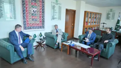 Senator Azam Nazeer Tarar meeting EU Ambassador Raimundas Karoblis in Islamabad