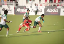 Pakistan hockey players during the second Test against South Korea in Islamabad
