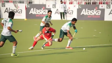 Pakistan hockey players during the second Test against South Korea in Islamabad