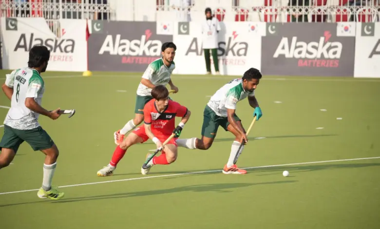 Pakistan hockey players during the second Test against South Korea in Islamabad