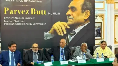 Senator Mushahid Hussain Sayed addressing a condolence reference for Pervaiz Butt in Islamabad