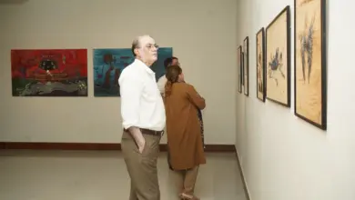 Visitors viewing contemporary artworks at PNCA Young Graduates Exhibition in Islamabad