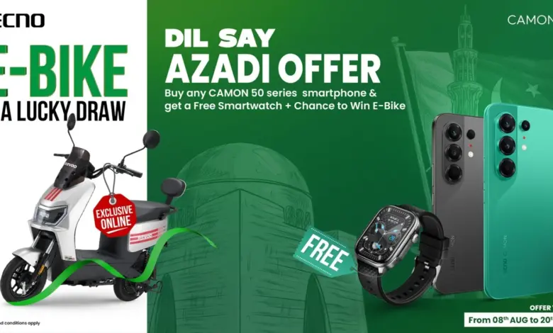 TECNO CAMON 50 Series Independence Day offer with free smartwatch and electric bike lucky draw