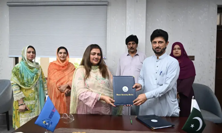 Women University Mardan officials signing MoUs with medical institutions in Mardan