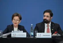 Senator Agha Shahzaib Durrani chairing IPU Global Conference session in Samarkand