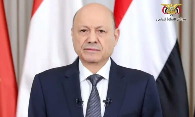 Yemeni President Dr Rashad Mohammed Al-Alimi addressing the 26 September Revolution anniversary
