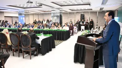 Senate Chairman Syed Yousuf Raza Gilani addressing a parliamentary dialogue on migration governance in Islamabad