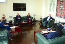 Senator Azam Nazeer Tarar meeting German Commissioner Thomas Rachel in Islamabad