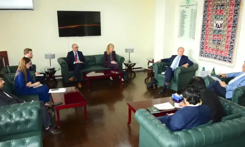 Senator Azam Nazeer Tarar meeting German Commissioner Thomas Rachel in Islamabad