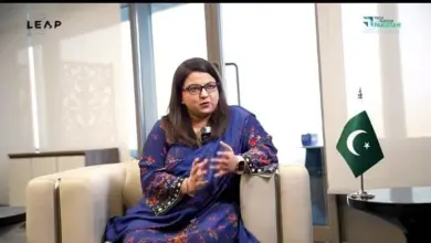 Federal Minister Shaza Fatima Khawaja speaking at the LEAP conference in Riyadh