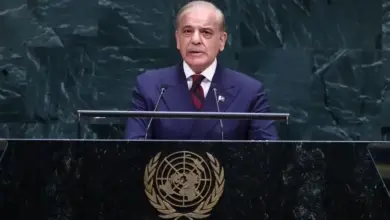 Prime Minister Shehbaz Sharif addressing the United Nations General Assembly in New York