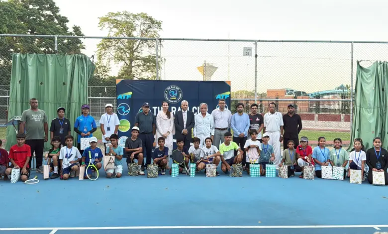 Players and officials at the Ravi Cup ATF Asian Junior Tour U-12 opening ceremony in Lahore