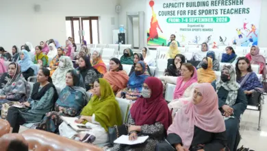 Female sports teachers attending basketball training course at Pakistan Sports Complex Islamabad