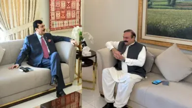 Chairman Senate Syed Yousaf Raza Gilani meeting Tariq Fazal Chaudhry in Islamabad