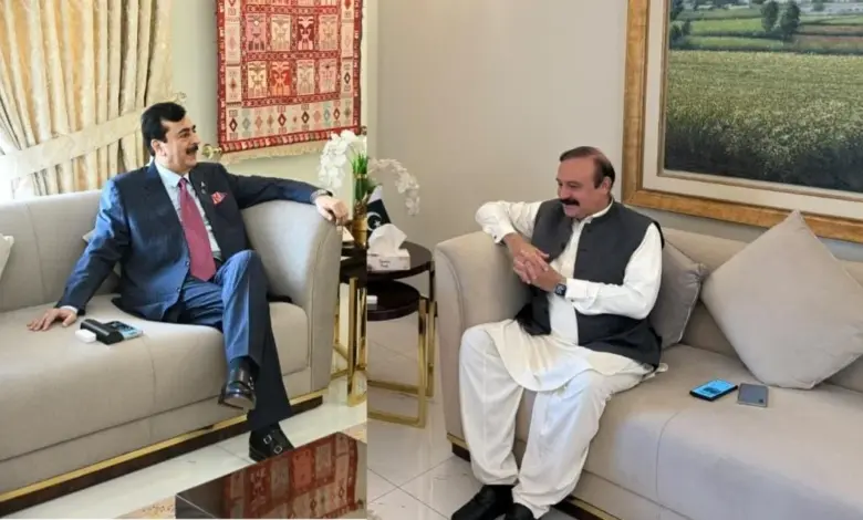 Chairman Senate Syed Yousaf Raza Gilani meeting Tariq Fazal Chaudhry in Islamabad