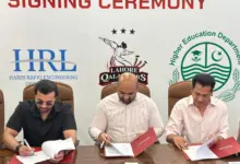 Lahore Qalandars HED and HRL representatives at MoU signing for college cricket development