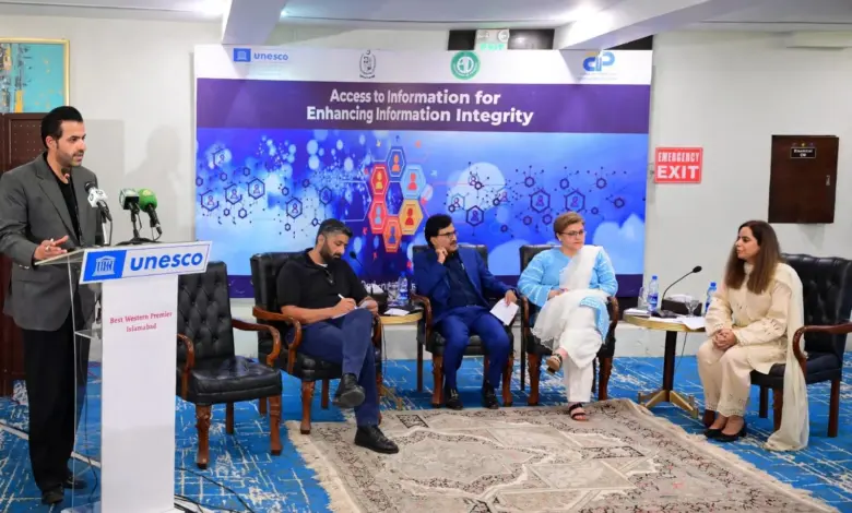 Barrister Danyal Chaudhry chairing a panel discussion on information integrity in Islamabad
