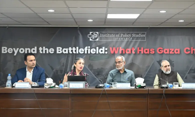 Speakers at an Institute of Policy Studies seminar in Islamabad on the Gaza conflict
