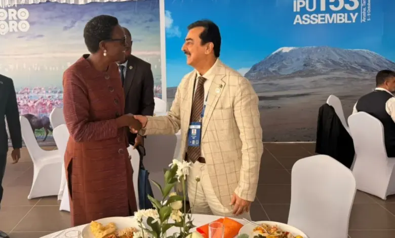 Chairman Senate Syed Yousaf Raza Gilani meeting IPU President Dr Tulia Ackson in Arusha