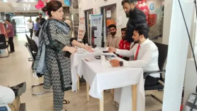 People receiving blood pressure checks at a health screening camp in Pakistan