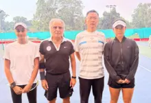 Young tennis players competing at Aitchison College courts in Lahore