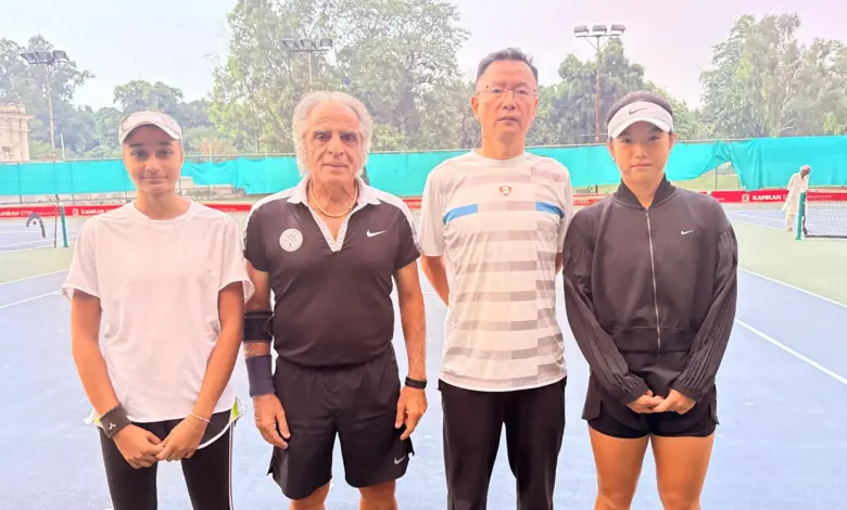Young tennis players competing at Aitchison College courts in Lahore
