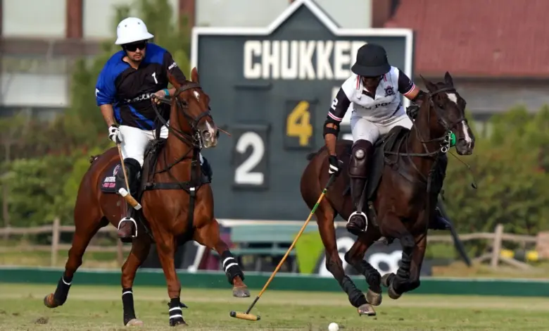 Polo action during the JPF Pink Polo Cup 2026 at Jinnah Polo Fields in Lahore