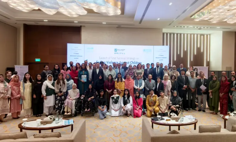 Officials and participants at the launch of Pakistan’s first National Strategy to End Violence Against Children in Islamabad