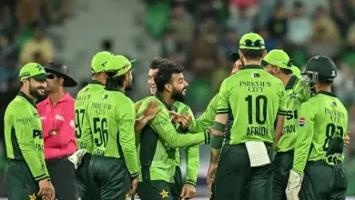 Pakistan cricket players during a team training session