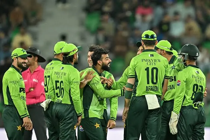 Pakistan cricket players during a team training session
