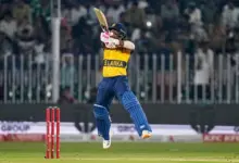 Sahibzada Farhan plays a shot during Pakistan vs Sri Lanka first T20I in Rawalpindi