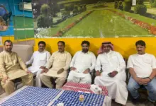 Raja Awais Minhas with guests at his son’s aqeeqah reception in Jubail