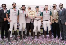 Robson International players celebrate after winning the Lahore Smart City Polo in Pink Tournament final